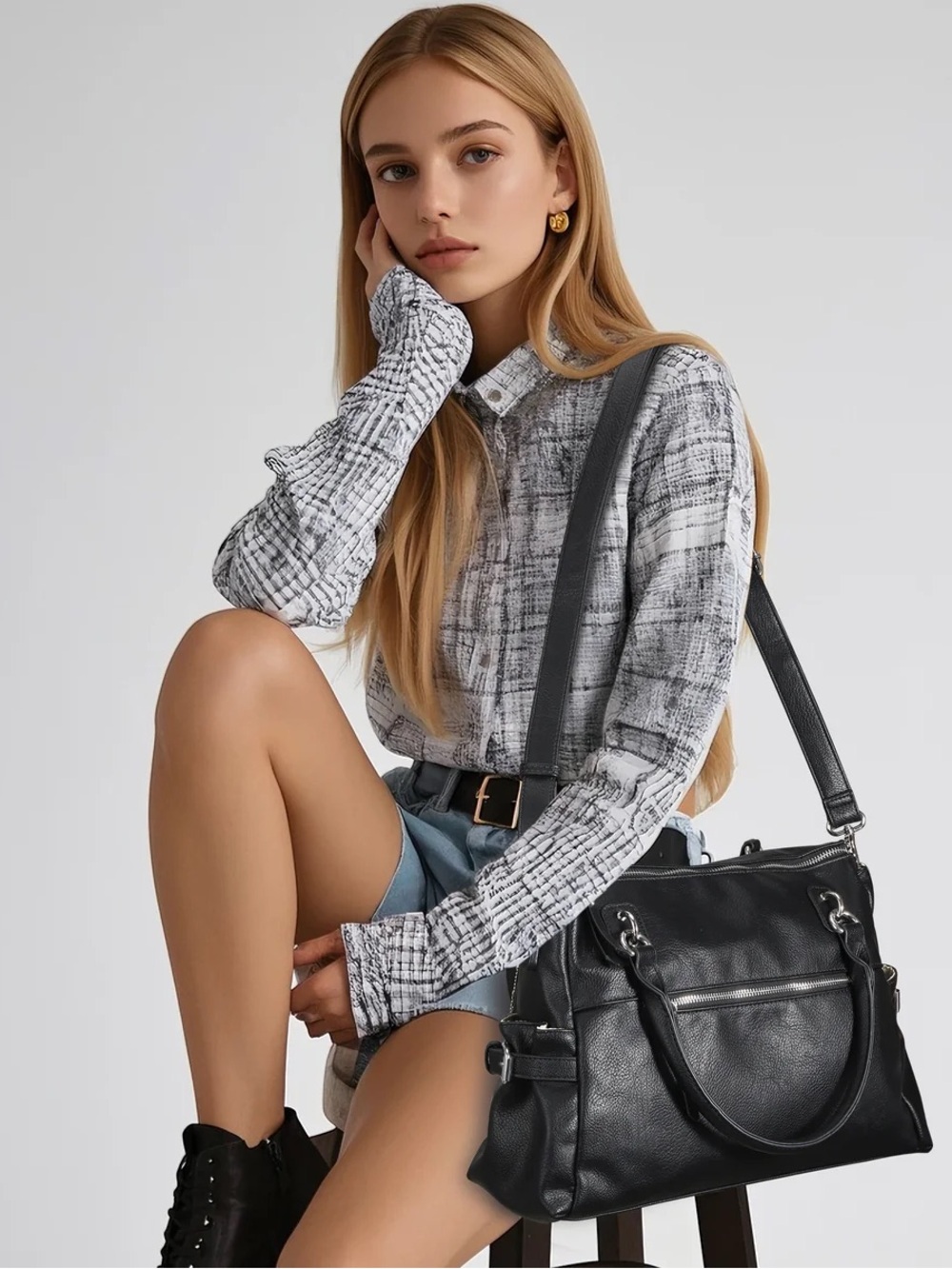 Lady Conceal Jessica Black Vegan Leather Satchel Handbag